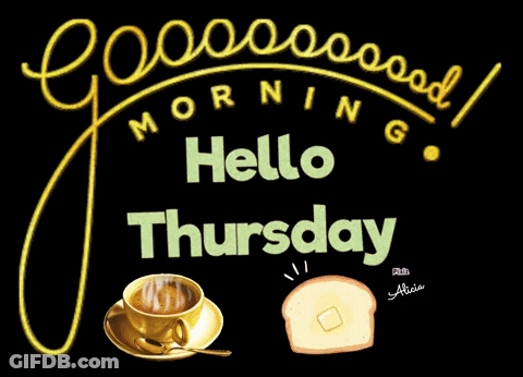 Good Morning Hello Thursday Sign With Coffee And Toast GIF
