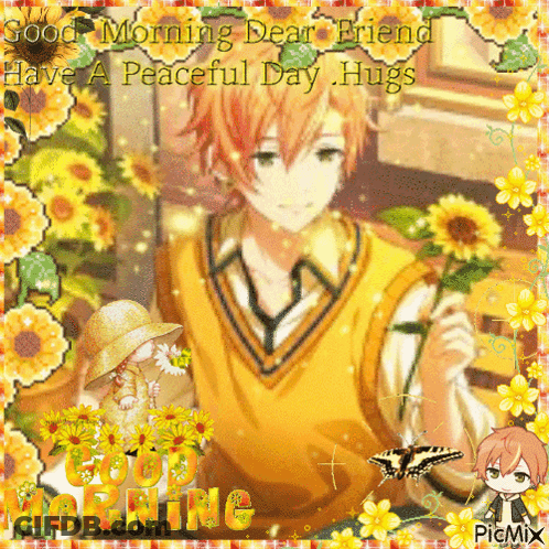 Good Morning Hugs Boy Holding Flower GIF