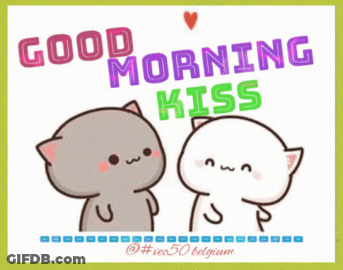 Good Morning Kiss Card Two Cats GIF
