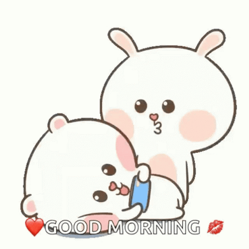 Good Morning Kiss Puffy Bear And Rabbit GIF