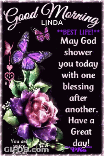 Good Morning Linda Card With Flowers GIF