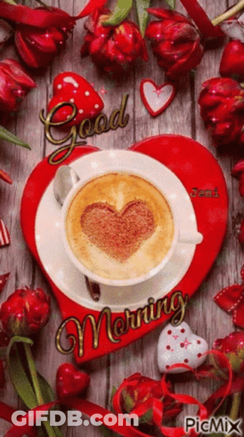 Good Morning Love Heart And Coffee GIF