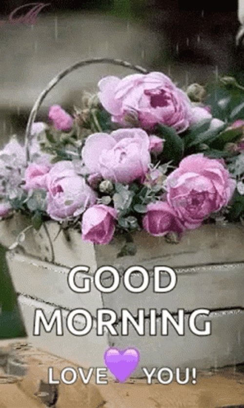 Good Morning Love You Purple Flower In A Basket GIF