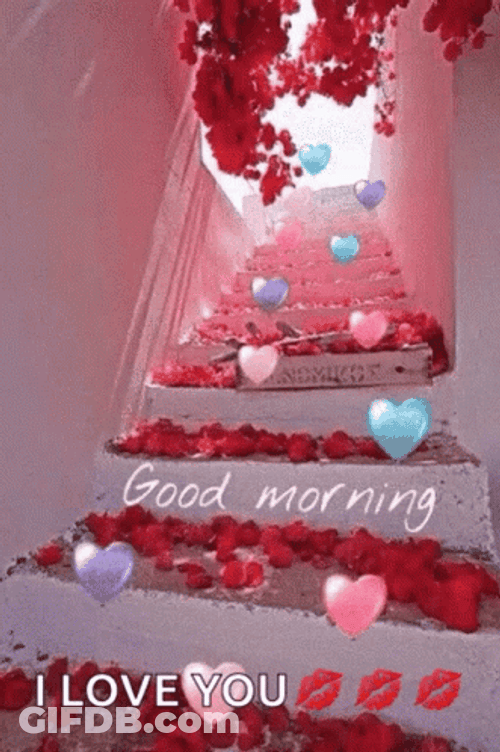 Good Morning Love You Red Flowers Stair GIF