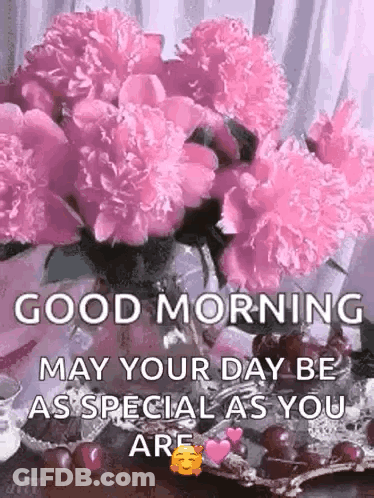 Good Morning May Your Day Be As Special As You Are With Pink Flowers In A Vase . GIF