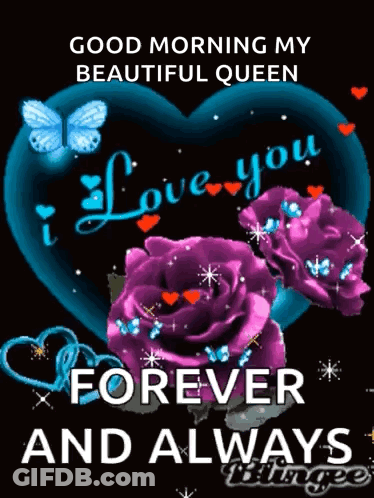 Good Morning Message Beautiful Queen Purple Roses Butterflies GIF