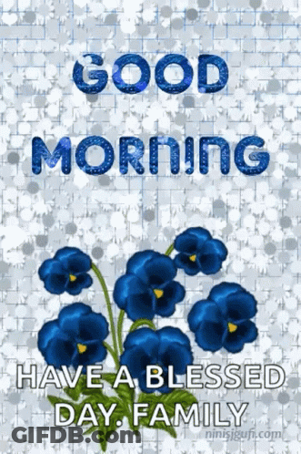Good Morning Message With Blue Flowers GIF