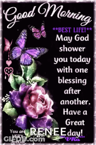 Good Morning Message With Purple Butterflies GIF