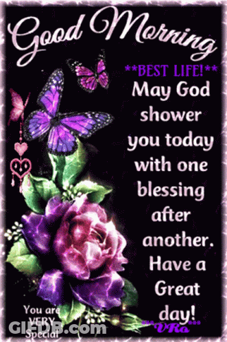 Good Morning Message With Purple Butterflies GIF