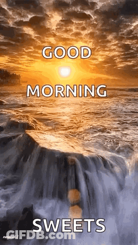 Good Morning Message With Waterfall Background GIF
