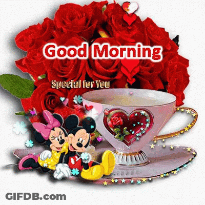 Good Morning Mickey And Minnie With Coffee GIF