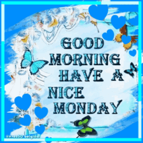 Good Morning Monday Blue Theme With Butterflies GIF