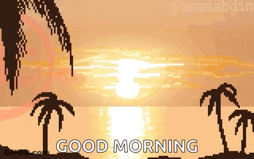 Good Morning Pixel Art Sunset With Palm Trees GIF