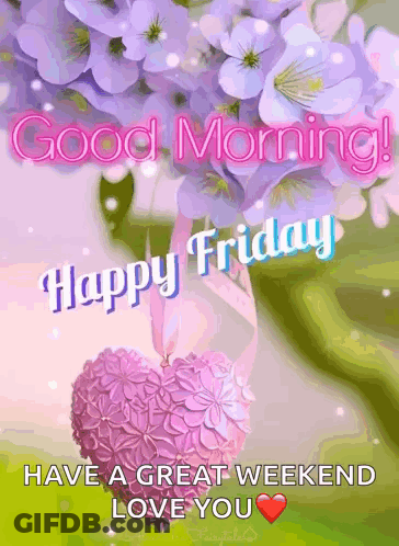 Good Morning Purple Flowers Heart GIF