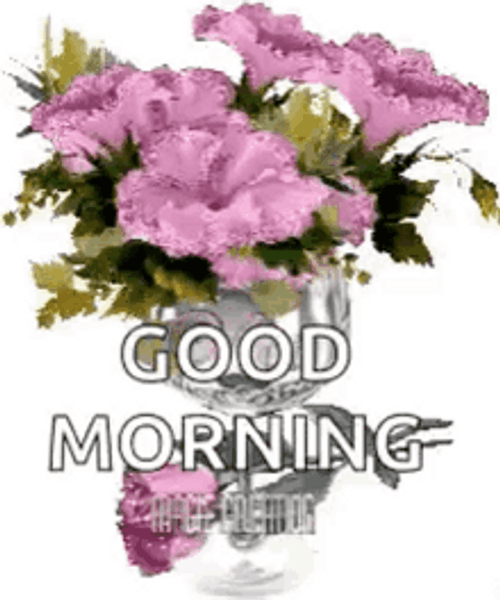 Good Morning Purple Flowers In A Vase GIF