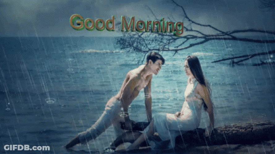 Good Morning Rain Day Beach Couple GIF