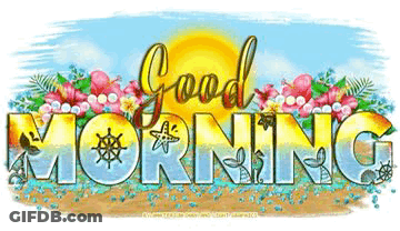 Good Morning Sign With Flowers And Seashells GIF