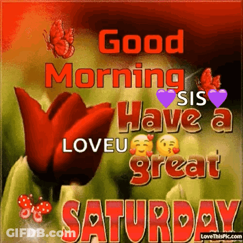 Good Morning Sis Saturday Greeting With Red Flower GIF