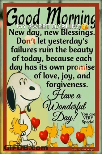 Good Morning Snoopy And Woodstock Holding Hearts GIF