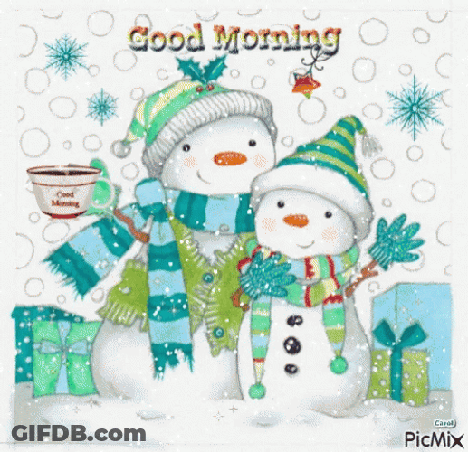 Good Morning Snow Snow Man Couple GIF
