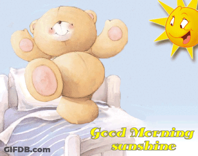 Good Morning Sunshine Teddy Bear Dancing In Bed GIF