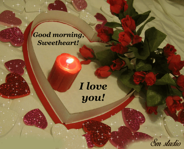Good Morning Sweetheart I Love You Red Candle Hearts Roses GIF