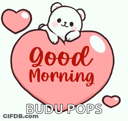 Good Morning Teddy Bear Sitting On Pink Heart GIF