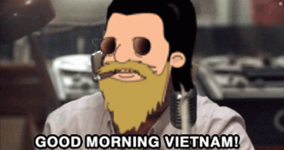 Good Morning Vietnam Cartoon Head Parody GIF