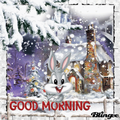 Good Morning Winter Bugs Bunny Snowy Village GIF