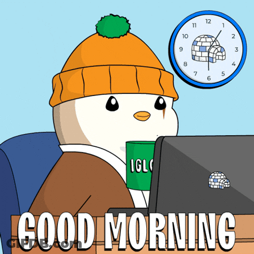 Good Morning Work By Penguin Drinking Coffee GIF