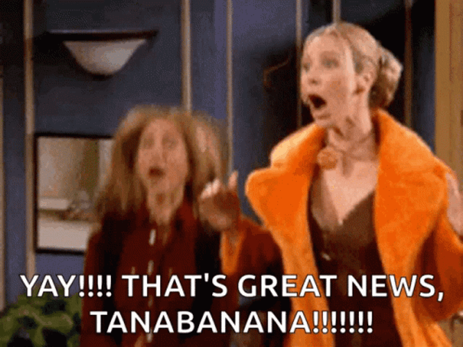 Good News Yay Friends Rachel Phoebe GIF