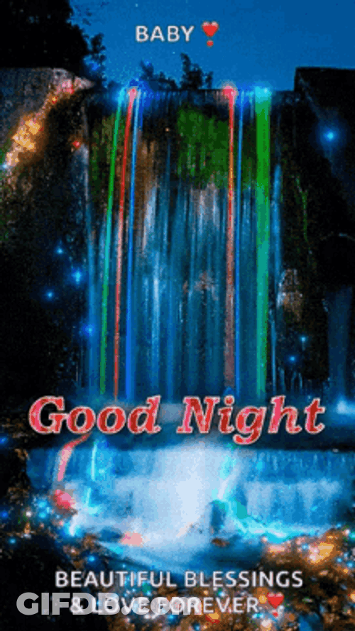 Good Night Beautiful Colorfula And Magical Waterfall GIF
