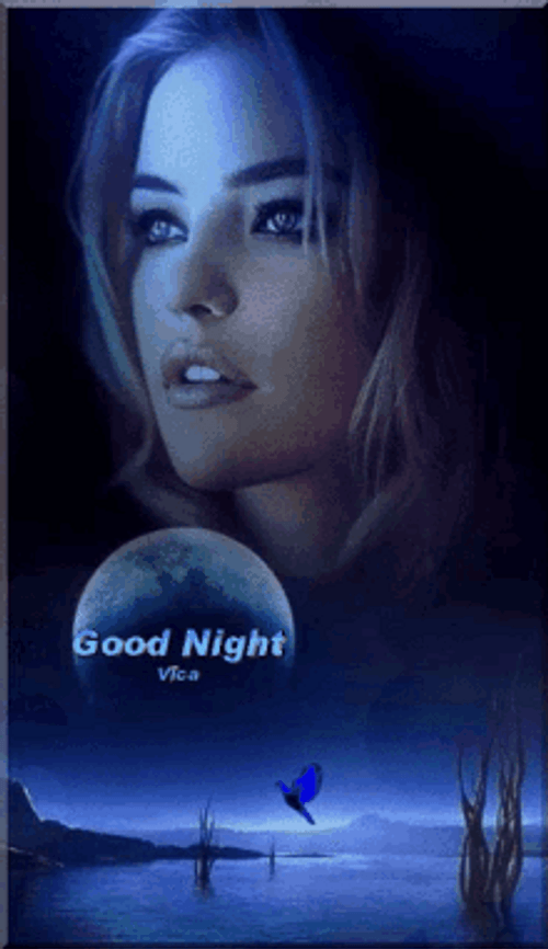 Good Night Beautiful Woman And Lake Scenery GIF