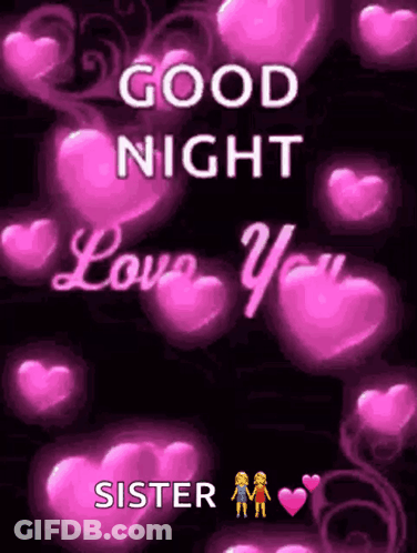 Good Night Card With Pink Hearts On Black Background GIF