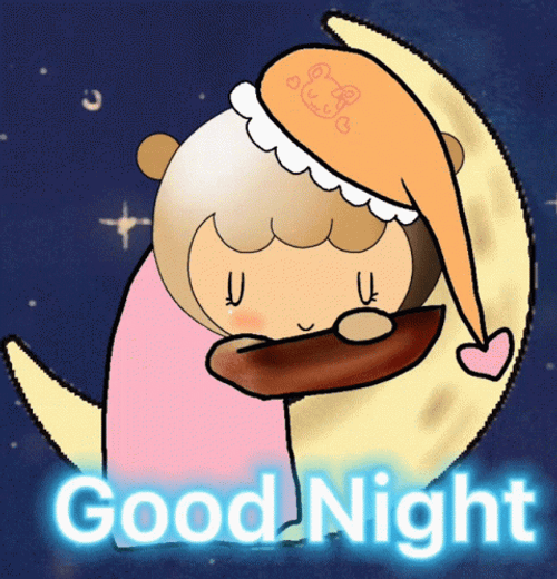 Good Night Cute Animated Girl Sleeping Moon GIF