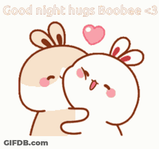 Good Night Cute Bunny Couple Kiss Cheeks GIF