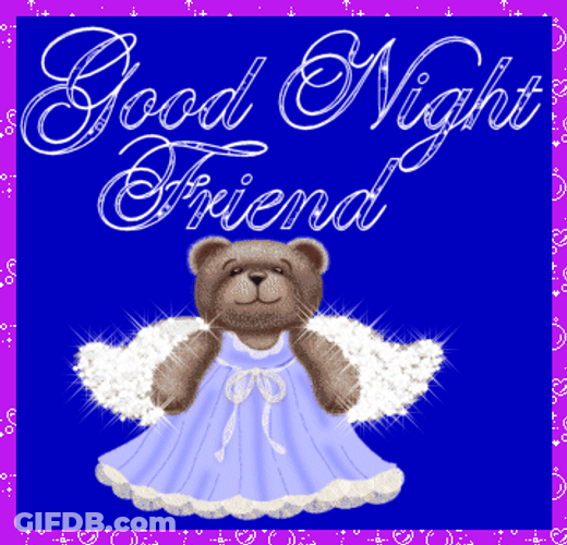Good Night Friend Sparkling Winged Bear Art GIF