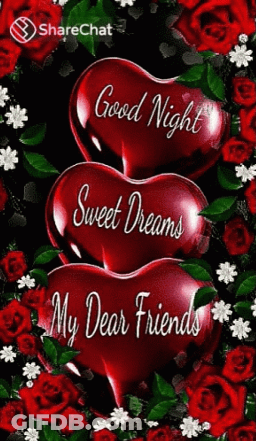 Good Night Friends Multicolored Hearts Visual Art GIF