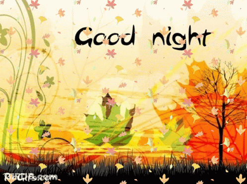 Good Night Greeting Card With Falling Leaves GIF