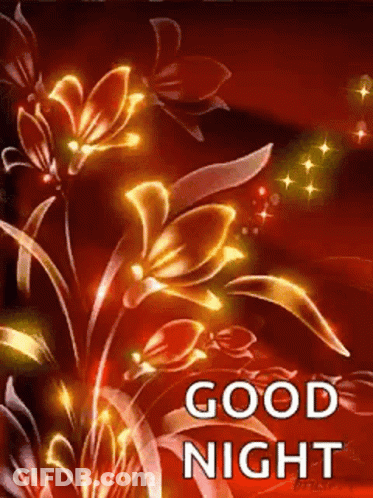 Good Night Greeting Card With Flowers And Stars GIF