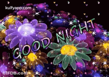 Good Night Greeting Card With Flowers And Stars GIF