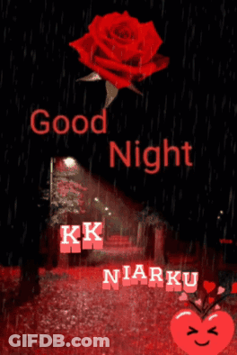 Good Night Greeting Card With Red Rose And Heart GIF