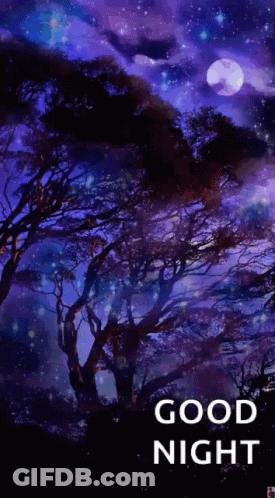 Good Night Greeting Card With Trees And Full Moon GIF