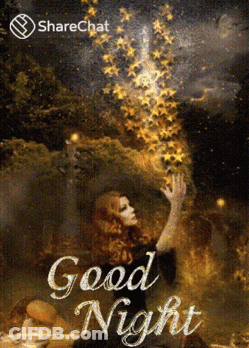 Good Night Greeting Card Woman Holding Stars GIF