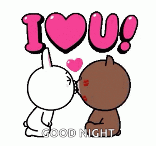 Good Night I Love You Kiss Brown Cony GIF