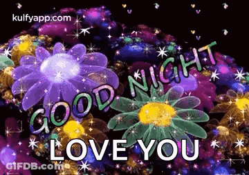 Good Night Love You Greeting Card With Flowers And Stars GIF