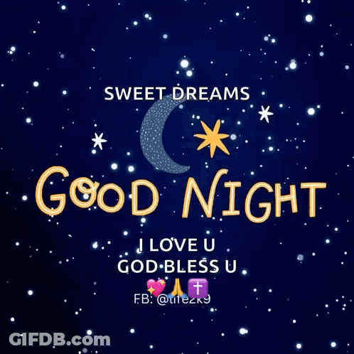 Good Night Message With Crescent Moon And Stars GIF