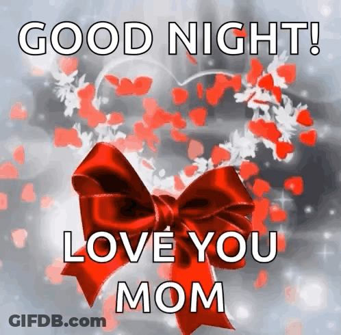 Good Night Message With Red Bow And Hearts GIF