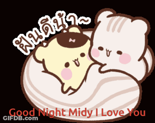 Good Night Midy I Love You Cat And Bear Sticker GIF
