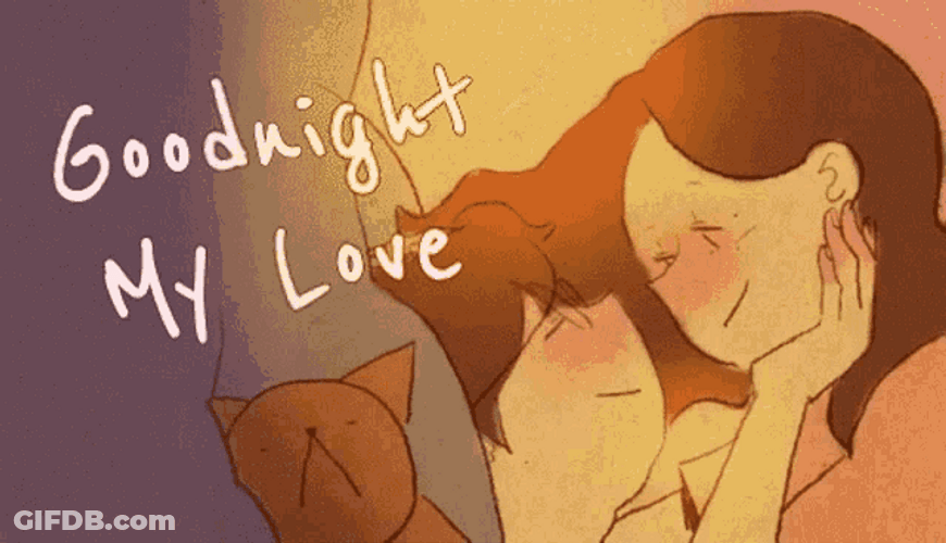 Good Night My Love Kissing Animated Couple GIF